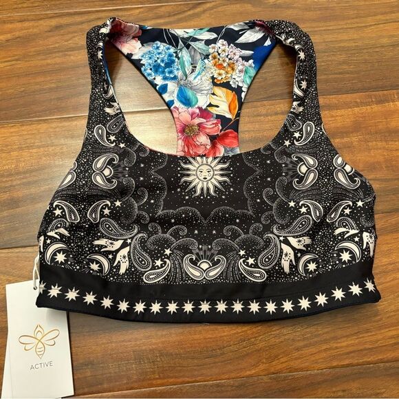 Johnny Was Active reversible floral/black pattern sport bra NWT - Picture 2 of 5